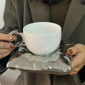 Ins Style Възглавница Керамични чаши Творческа керамична чаша Сладки чаши за кафе с мляко и чинийка Чаша за домашна закуска Декорация на дома