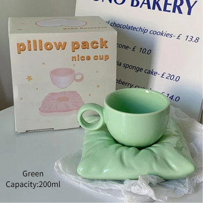 Ins Style Възглавница Керамични чаши Творческа керамична чаша Сладки чаши за кафе с мляко и чинийка Чаша за домашна закуска Декорация на дома
