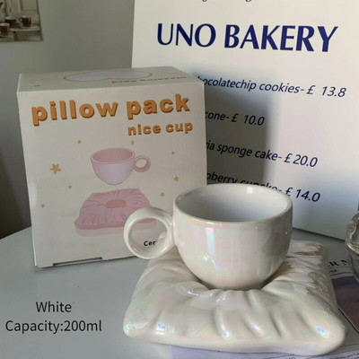 Ins Style Възглавница Керамични чаши Творческа керамична чаша Сладки чаши за кафе с мляко и чинийка Чаша за домашна закуска Декорация на дома