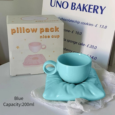 Ins Style Възглавница Керамични чаши Творческа керамична чаша Сладки чаши за кафе с мляко и чинийка Чаша за домашна закуска Декорация на дома