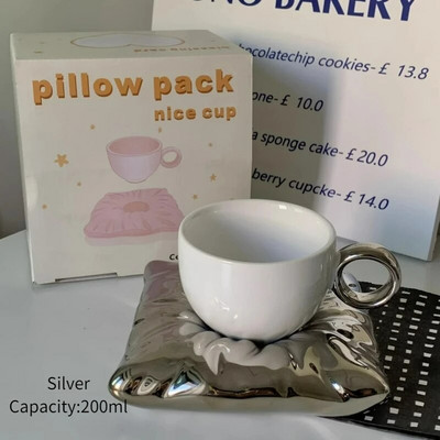 Ins Style Възглавница Керамични чаши Творческа керамична чаша Сладки чаши за кафе с мляко и чинийка Чаша за домашна закуска Декорация на дома