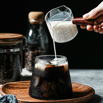 Ξύλινη λαβή Γυάλινο φλιτζάνι μέτρησης Espresso Κανάτα γάλακτος μονό/διπλό στόμα Προμήθειες καφέ Διαφανής κούπα κουζίνας