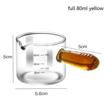 80/150 ml-es színes üveg fogantyús eszpresszó mérőpohár Vshape szájú tejkanna kávé kellékek sűrített üvegű konyhai mérőbögre