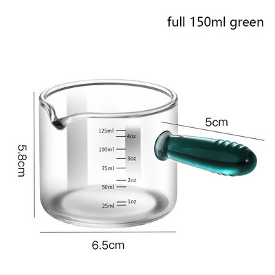 80/150 ml-es színes üveg fogantyús eszpresszó mérőpohár Vshape szájú tejkanna kávé kellékek sűrített üvegű konyhai mérőbögre