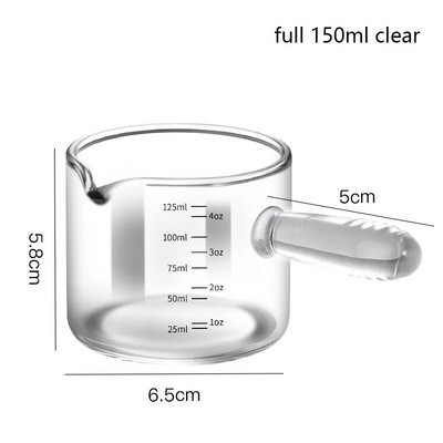80/150 ml-es színes üveg fogantyús eszpresszó mérőpohár Vshape szájú tejkanna kávé kellékek sűrített üvegű konyhai mérőbögre
