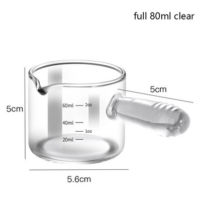 80/150 ml-es színes üveg fogantyús eszpresszó mérőpohár Vshape szájú tejkanna kávé kellékek sűrített üvegű konyhai mérőbögre