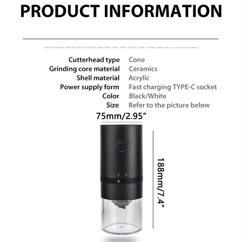 Преносима мелница за ядки, зърна, черен пипер, кафе на зърна, USB мелничка за еспресо/капково/студено варене
