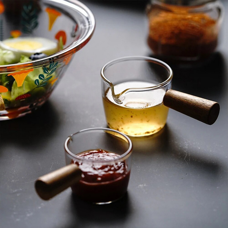 Višenamjenska kuhinjska šalica za mjerenje Drvena drška Staklena šalica za mjerenje espressa kave Vrč za jedno usta Mliječni pribor za kavu Prozirna