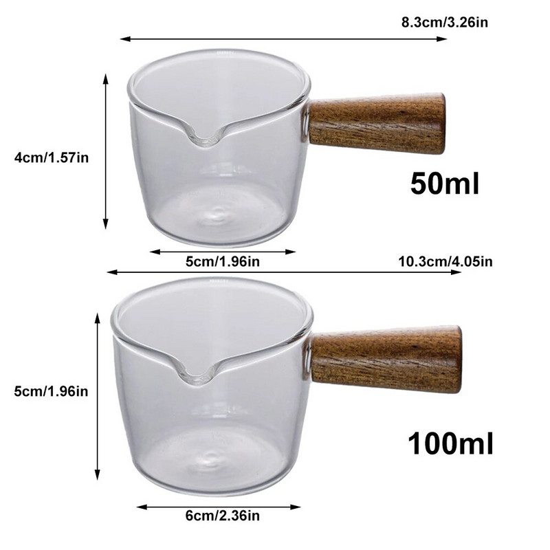 Višenamjenska kuhinjska šalica za mjerenje Drvena drška Staklena šalica za mjerenje espressa kave Vrč za jedno usta Mliječni pribor za kavu Prozirna
