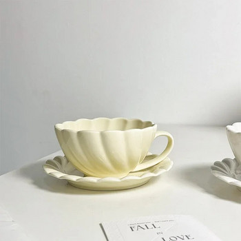 Френска сметана Керамична чаша и чиния Красиви винтидж дантелени релефни чаши за кафе Мляко и овесени ядки за закуска Чаши за следобеден чай 250 ml