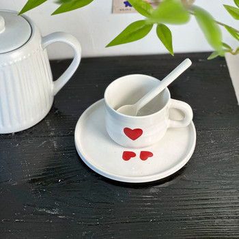 Creative Love Heart Чаша за кафе с комплект чинийки Цветна чаша на точки Ученическа керамична чаша за вода Начало Изискан сервиз Подарък