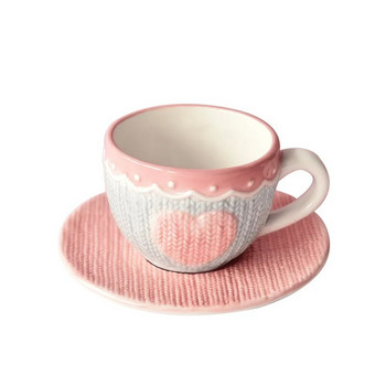 Сладък керамичен комплект чаша за кафе и чинийка творческо момиче розов подарък Европейска чаша за следобеден чай любовна релефна чаша за мляко чаша за напитка чаша за сок
