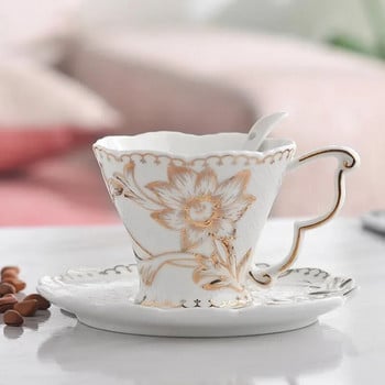 Керамична чаша за кафе домакински Европейски прост костен Китай Чай от цветя Британска следобедна чаша Подаръчен комплект за чиния Комплект чаши за чай
