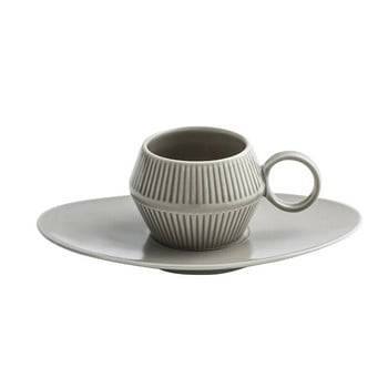 Σκανδιναβικό στυλ Ρωμαϊκές κάθετες ρίγες Κεραμική κούπα εσπρέσο Σετ πιατάκι Cafe Shop Απογευματινό τσάι Μικρό λάτε φλιτζάνι καφέ και σετ πιάτων