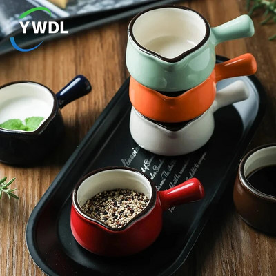 YWDL Мини керамична кана за мляко с дръжка Ястие за подправки Чаша с оцетен сос Сметана за мляко Буркан за сироп за кафе Купички за потапяне
