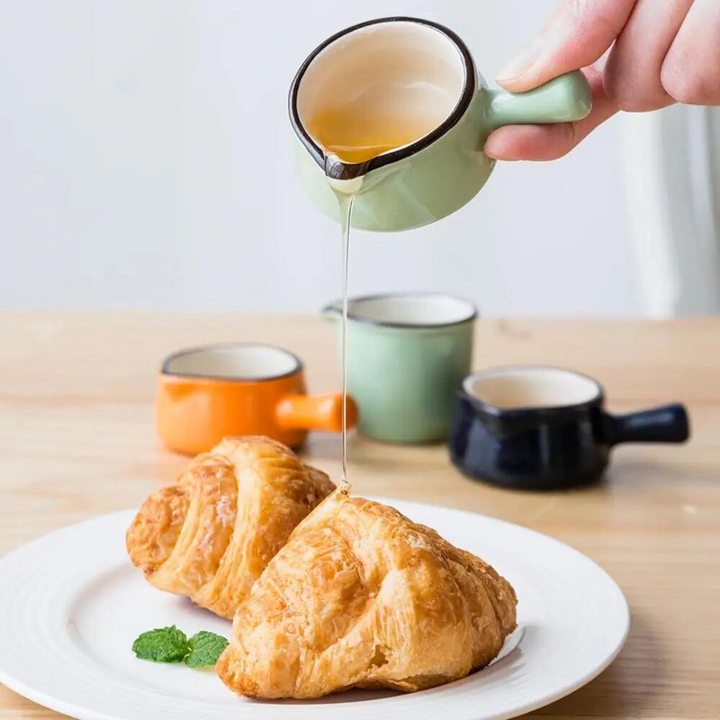 YWDL Мини керамична кана за мляко с дръжка Ястие за подправки Чаша с оцетен сос Сметана за мляко Буркан за сироп за кафе Купички за потапяне