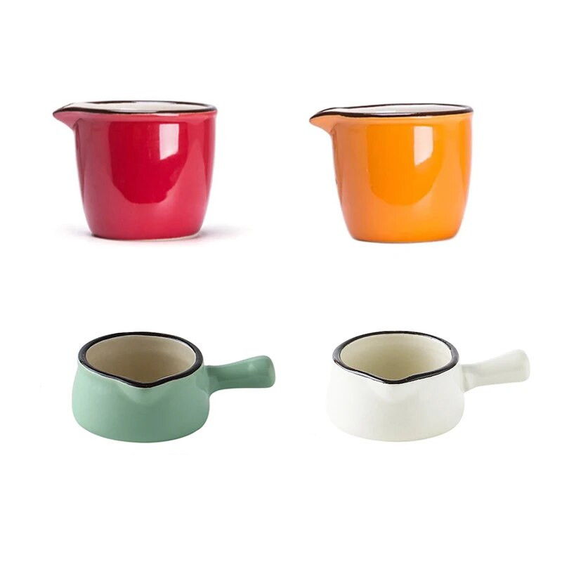 YWDL Мини керамична кана за мляко с дръжка Ястие за подправки Чаша с оцетен сос Сметана за мляко Буркан за сироп за кафе Купички за потапяне