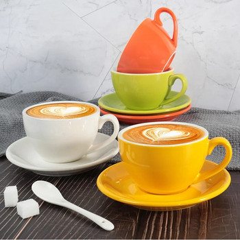 Чаша за кафе капучино в европейски стил, керамична чаша лате, комплект лъжици с чинийки, чаша лате по поръчка, ярка цветна глазура, 220 ml