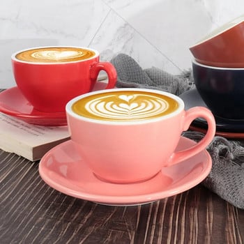 Чаша за кафе капучино в европейски стил, керамична чаша лате, комплект лъжици с чинийки, чаша лате по поръчка, ярка цветна глазура, 220 ml