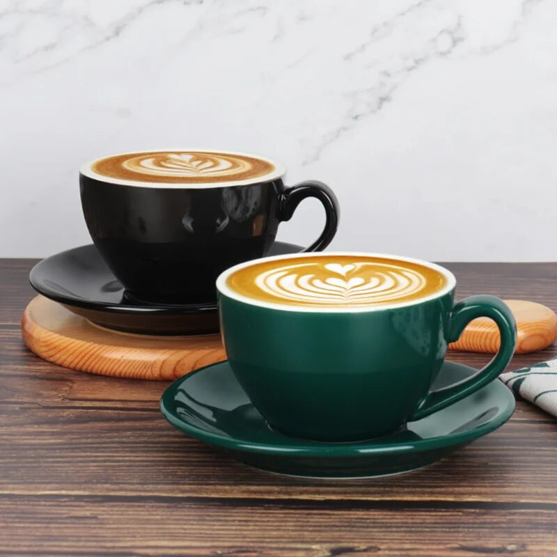 Чаша за кафе капучино в европейски стил, керамична чаша лате, комплект лъжици с чинийки, чаша лате по поръчка, ярка цветна глазура, 220 ml