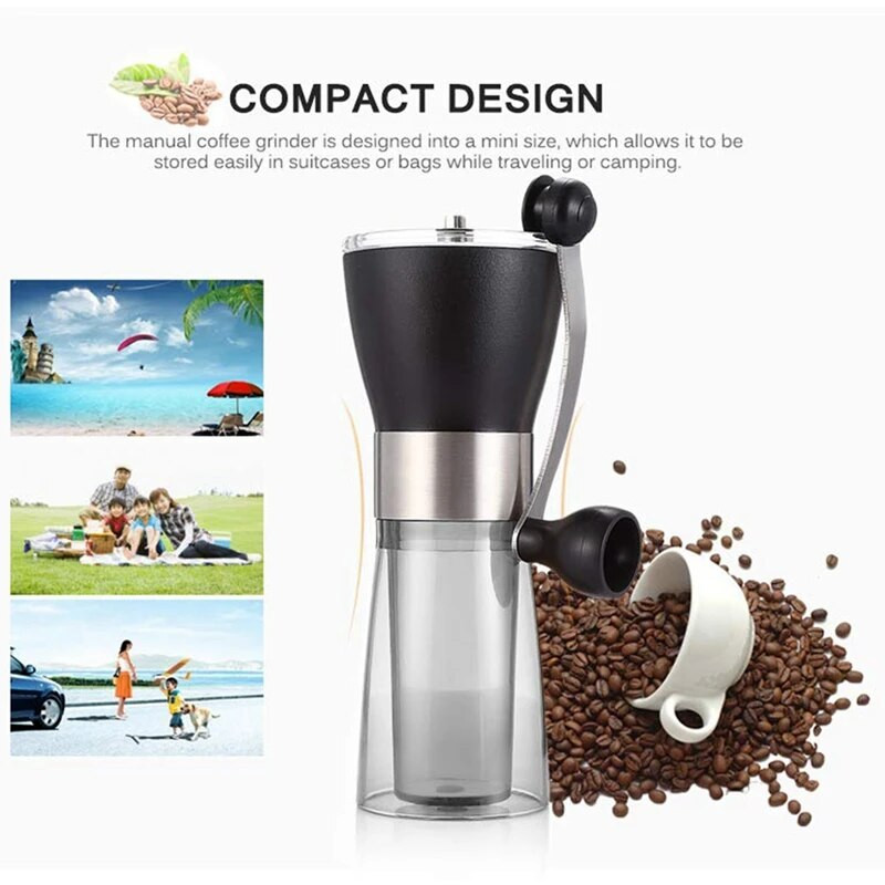 1-dijelni ručni prijenosni mlin za zrna graha, ručka od nehrđajućeg čelika, podesivi sklop keramičkih čira za putovanja