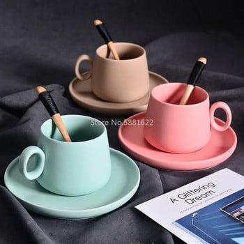 Северна керамична чаша за кафе Обикновен шестцветен комплект чаши за кафе с чинийка и лъжица Домашен офис Кафе Забавни подаръци