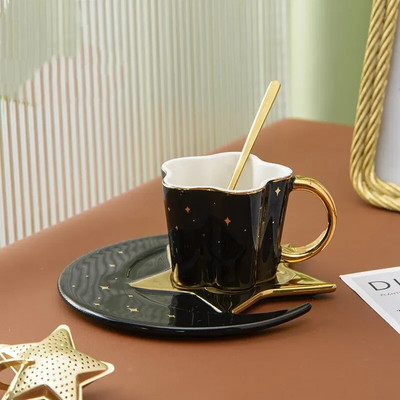 Set de căni de cafea Star Moon Cana termorezistentă din ceramică cu lingură Set de vase Cappuccino rafinat ceașcă de ceai de după-amiază