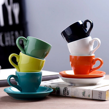 80cc χρωματιστά φτηνά χοντρά κεραμικά φλιτζάνια εσπρέσο Σετ πιατάκι Cafe Household Caffe Latte Expresso Δυνατό κούπες καφέ Δίσκος Χονδρική