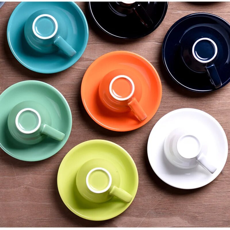 80cc obojene jeftine debele keramičke espresso šalice set tanjurića kafić kućanstvo Caffe latte expresso jaka kava šalice pladanj veleprodaja