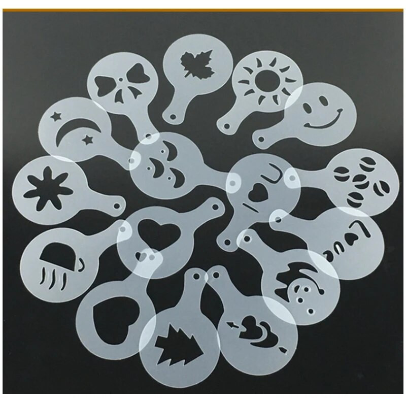 Форма за капучино Изискан модел за отпечатване на кафе Спрей от пяна Шаблони за торта Пудра захар, Шоколад, Какао, Кафе, Печатащ монтаж