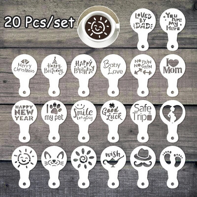 20 бр./компл. Английски думи за благословия Кафе Мляко Форма Весела Коледа Честит рожден ден Шаблон за торта Шаблон за печат Сито за захар на прах