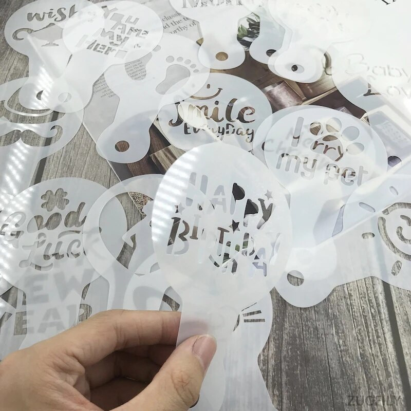 20 бр./компл. Английски думи за благословия Кафе Мляко Форма Весела Коледа Честит рожден ден Шаблон за торта Шаблон за печат Сито за захар на прах