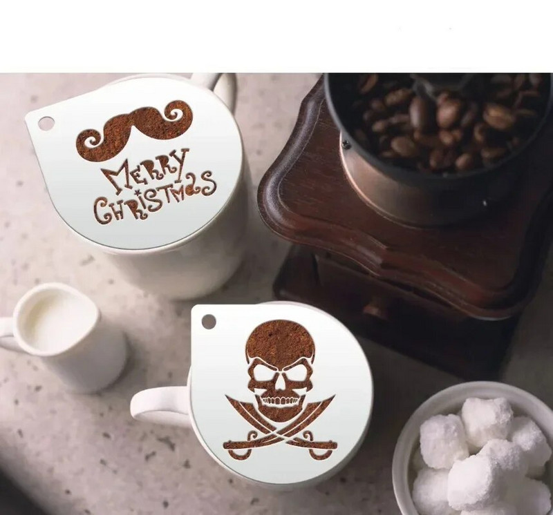 16 komada plastičnih cvjetova za povlačenje božićnih kalupa za cappuccino Alati za kavu Otmjeni tiskani kolači za kruh Mliječne pjene Šablone za prskanje