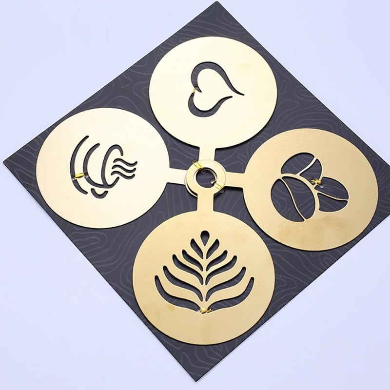 Nerūdijančio plieno kavos trafaretas Latte Cappuccino dekoravimo trafaretai Tortų sausainių purškiami dažai Art kepimo forma Barista šablonui