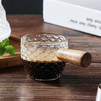Мерителна чаша за еспресо с многофункционална дървена дръжка Двойни/единични накрайници Прозрачна чаша за кафе Топлоустойчива кана за мляко