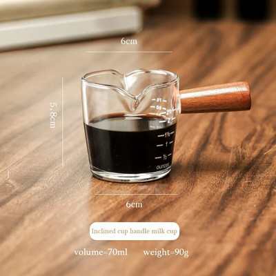 Mjerna šalica za espresso s višenamjenskom drvenom ručkom s dvostrukim/jednostrukim izljevima Prozirna čaša za kavu Vrč za mlijeko otporan na toplinu