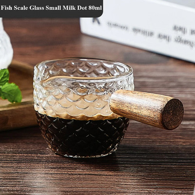 Mjerna šalica za espresso s višenamjenskom drvenom ručkom s dvostrukim/jednostrukim izljevima Prozirna čaša za kavu Vrč za mlijeko otporan na toplinu