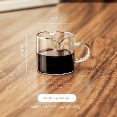 Mjerna šalica za espresso s višenamjenskom drvenom ručkom s dvostrukim/jednostrukim izljevima Prozirna čaša za kavu Vrč za mlijeko otporan na toplinu