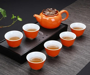 Creative Teaware Persimmon Model Kung Fu Ceramic Tea Set Комплект тенджери за чай и чаши Gaiwan Teeware Teware Чаши за кафе Чаша за чайник