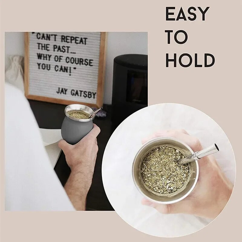 Чаша от кратуна с двойна стена от неръждаема стомана, комплект сламки Mate, чаша с филтър Bombillas, четка, чаша за чай