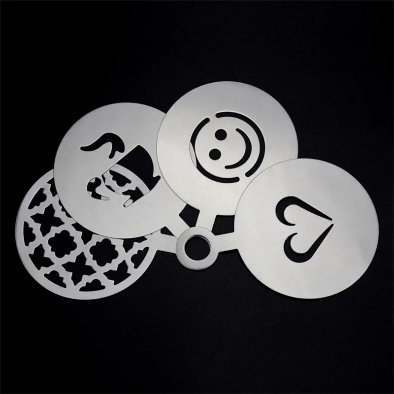 Nerūdijančio plieno kavos trafaretas Latte Cappuccino dekoravimo trafaretai Tortas Sausainiai Purškiami dažai Art Kepimo Formos Kavos Priedai