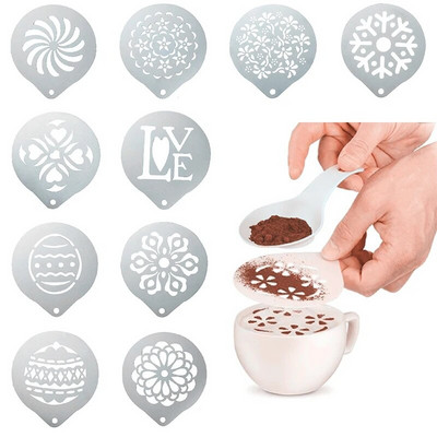 Új rozsdamentes acél füzér forma díszes kávényomtatási modell forma vastag kávézó hab spray sablon Barista stencil dekor eszköz
