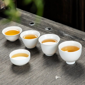 10 τμχ/συσκευασία Dehua High White Porcelain Pure White Keramic Tea Cup Handmade Kungfu Tea Set Household Simple Pu\'er Tea Cup Set