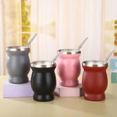 230ml Yerba Mate puodelių rinkinys iš nerūdijančio plieno su dvigubu valymo šepetėliu šiaudeliais nuo nuplikimo izoliuotas puodelis namų arbatos indai