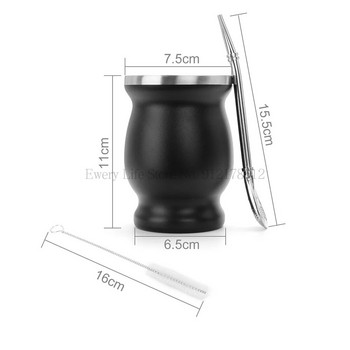 230ML комплект чаши Yerba Mate от неръждаема стомана Включва двойна четка за почистване Сламка против изгаряне Изолирана чаша Домашен чайник