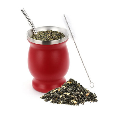 230ml Yerba Mate puodelių rinkinys iš nerūdijančio plieno su dvigubu valymo šepetėliu šiaudeliais nuo nuplikimo izoliuotas puodelis namų arbatos indai