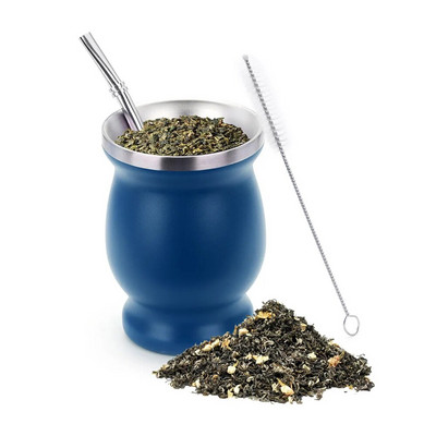 230ml Yerba Mate puodelių rinkinys iš nerūdijančio plieno su dvigubu valymo šepetėliu šiaudeliais nuo nuplikimo izoliuotas puodelis namų arbatos indai