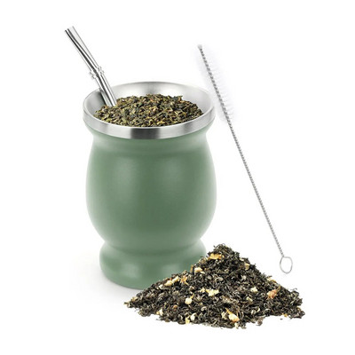 230ml Yerba Mate puodelių rinkinys iš nerūdijančio plieno su dvigubu valymo šepetėliu šiaudeliais nuo nuplikimo izoliuotas puodelis namų arbatos indai
