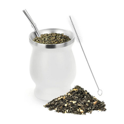 230ml Yerba Mate puodelių rinkinys iš nerūdijančio plieno su dvigubu valymo šepetėliu šiaudeliais nuo nuplikimo izoliuotas puodelis namų arbatos indai
