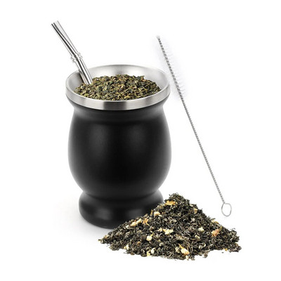 230ml Yerba Mate puodelių rinkinys iš nerūdijančio plieno su dvigubu valymo šepetėliu šiaudeliais nuo nuplikimo izoliuotas puodelis namų arbatos indai